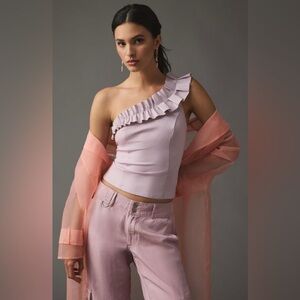 Sundays in Brooklyn One-Shoulder Ruffled Faux Leather Top